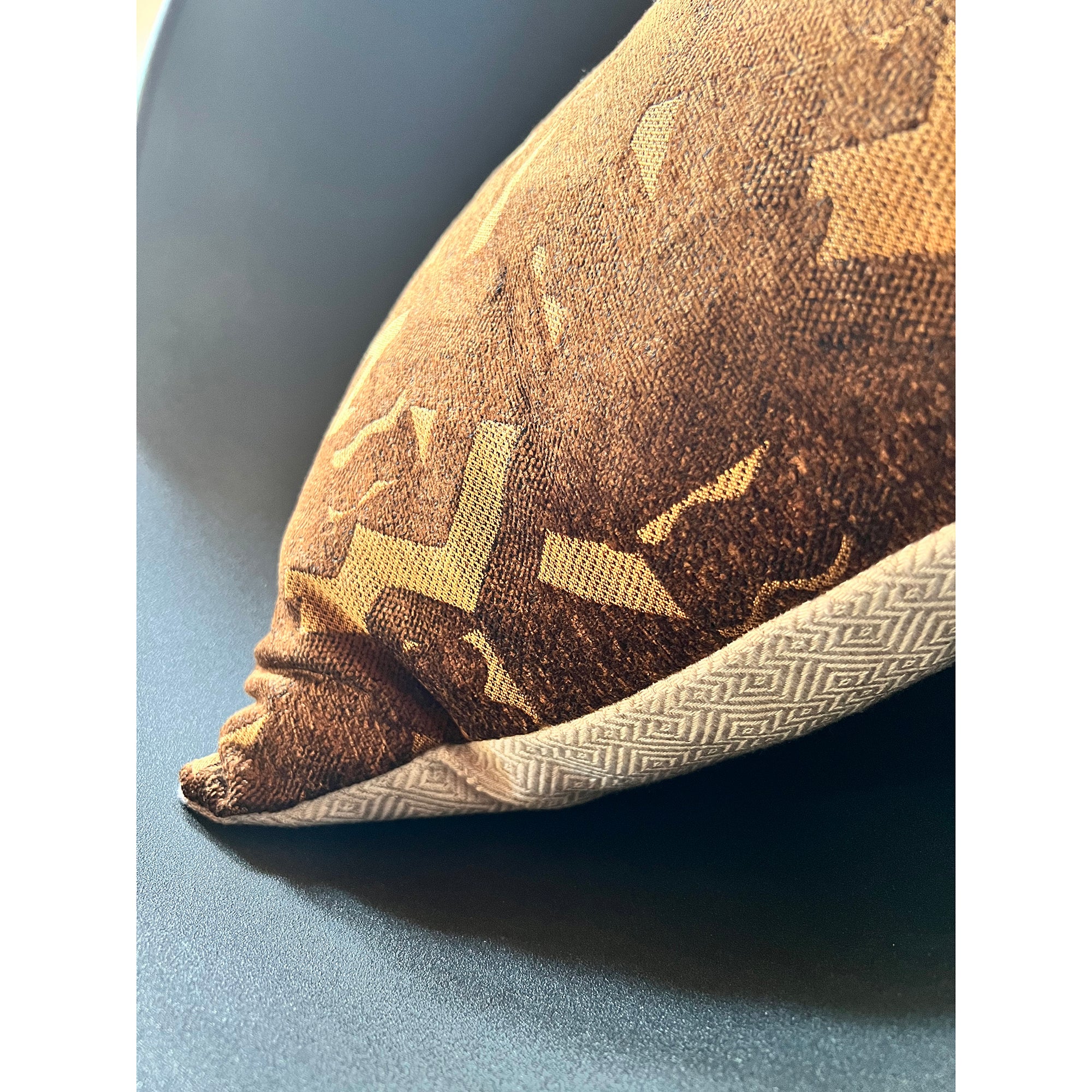 15x25 Lumbar - Chenille Velvet Pillow Cover - Rust & Mustard Geometric