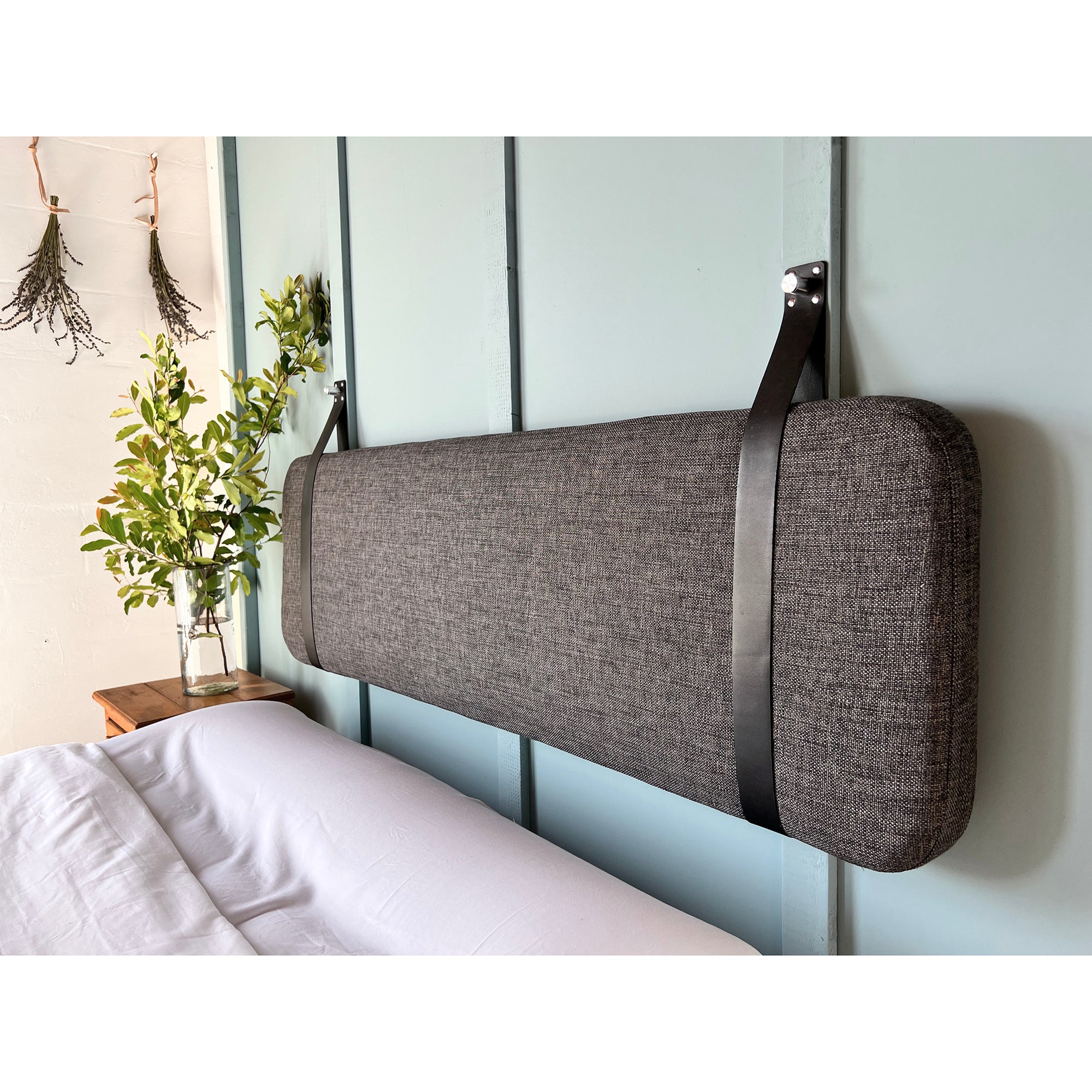 Charcoal Gray - Wall Hung Headboard Cushion with Leather Straps - Multiple Sizes Available