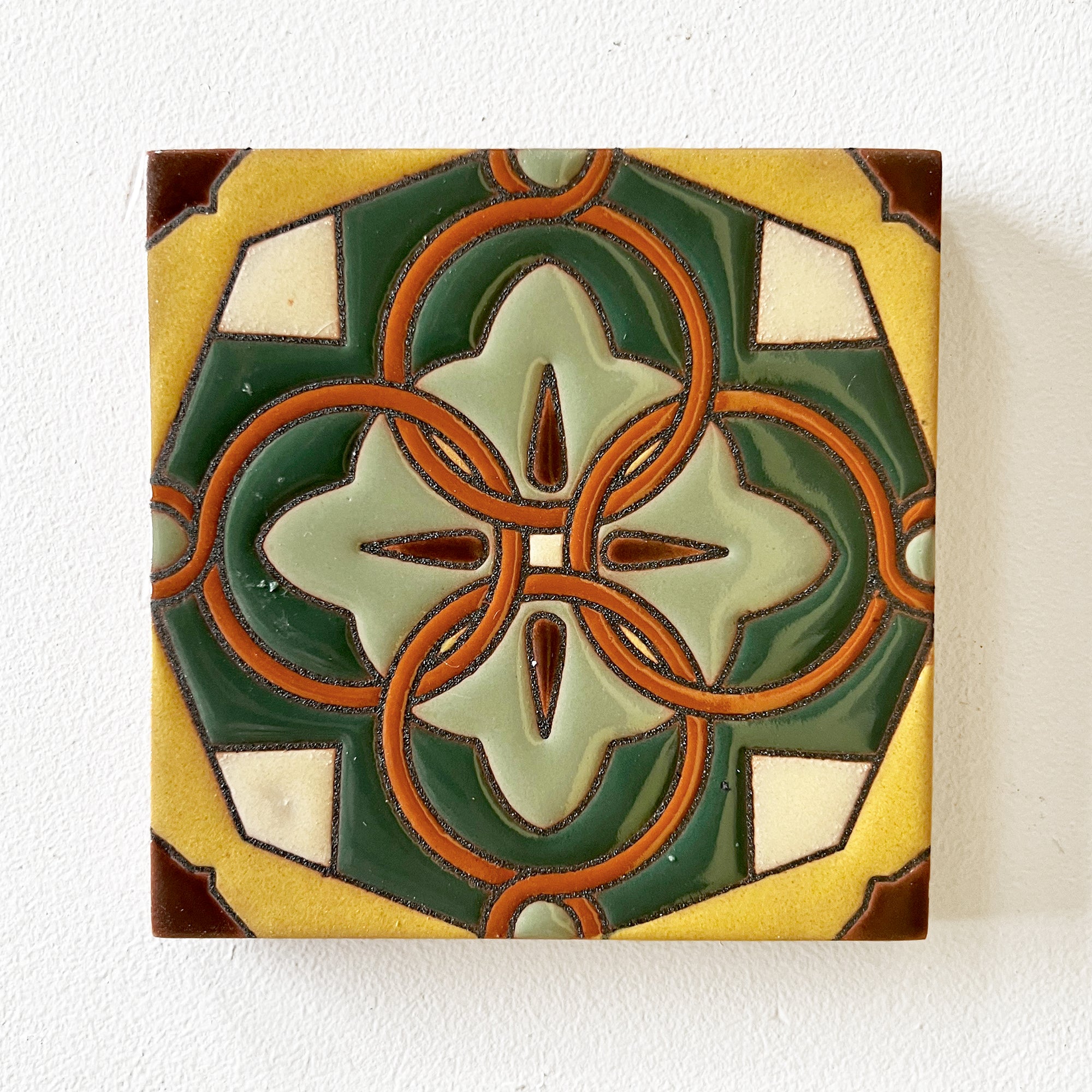Malibu Tile Coasters - Set of 4 - "Jade, Mustard & Sage"