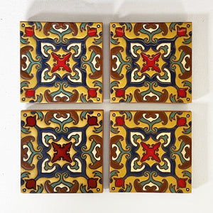 Malibu Tile Coasters - Set of 4 - "Mustard, Poppy & Ocean Blue"