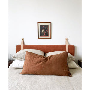 Terracotta Performance Linen - Wall Hung Headboard Cushion with Leather Straps - Multiple Sizes