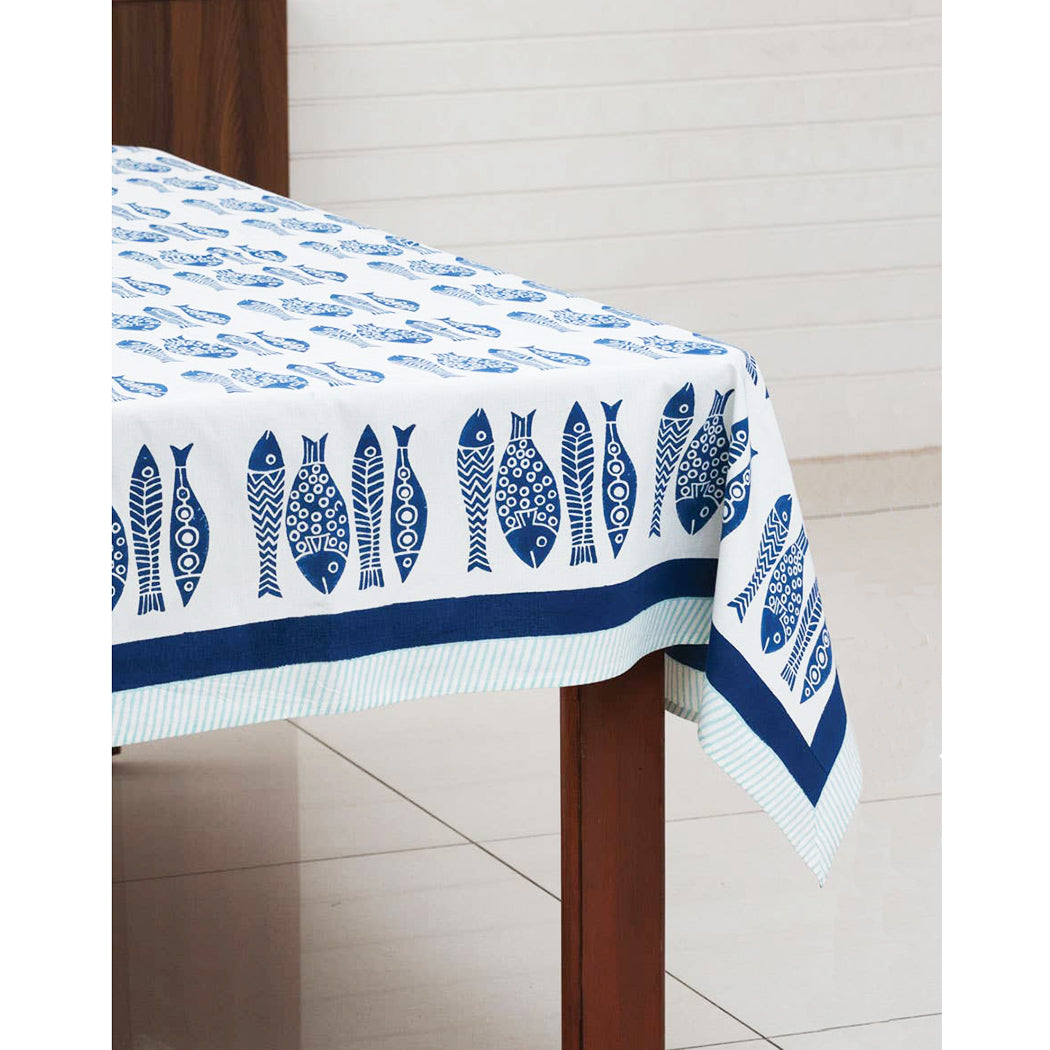 Block Print Tablecloth - Indigo & Aqua