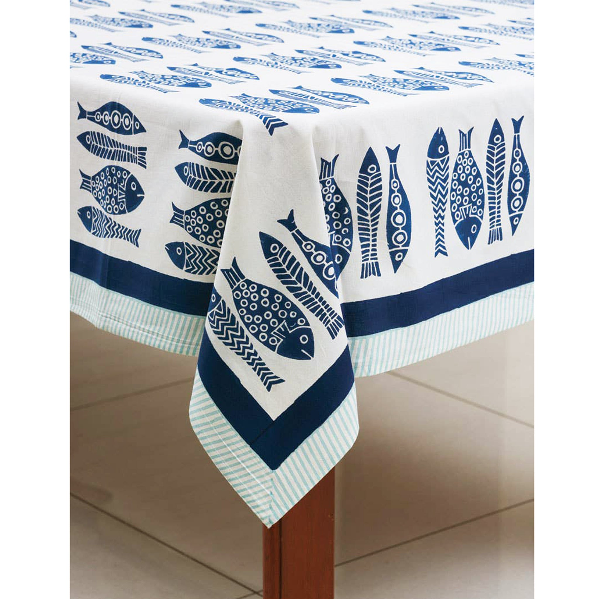 Block Print Tablecloth - Indigo & Aqua