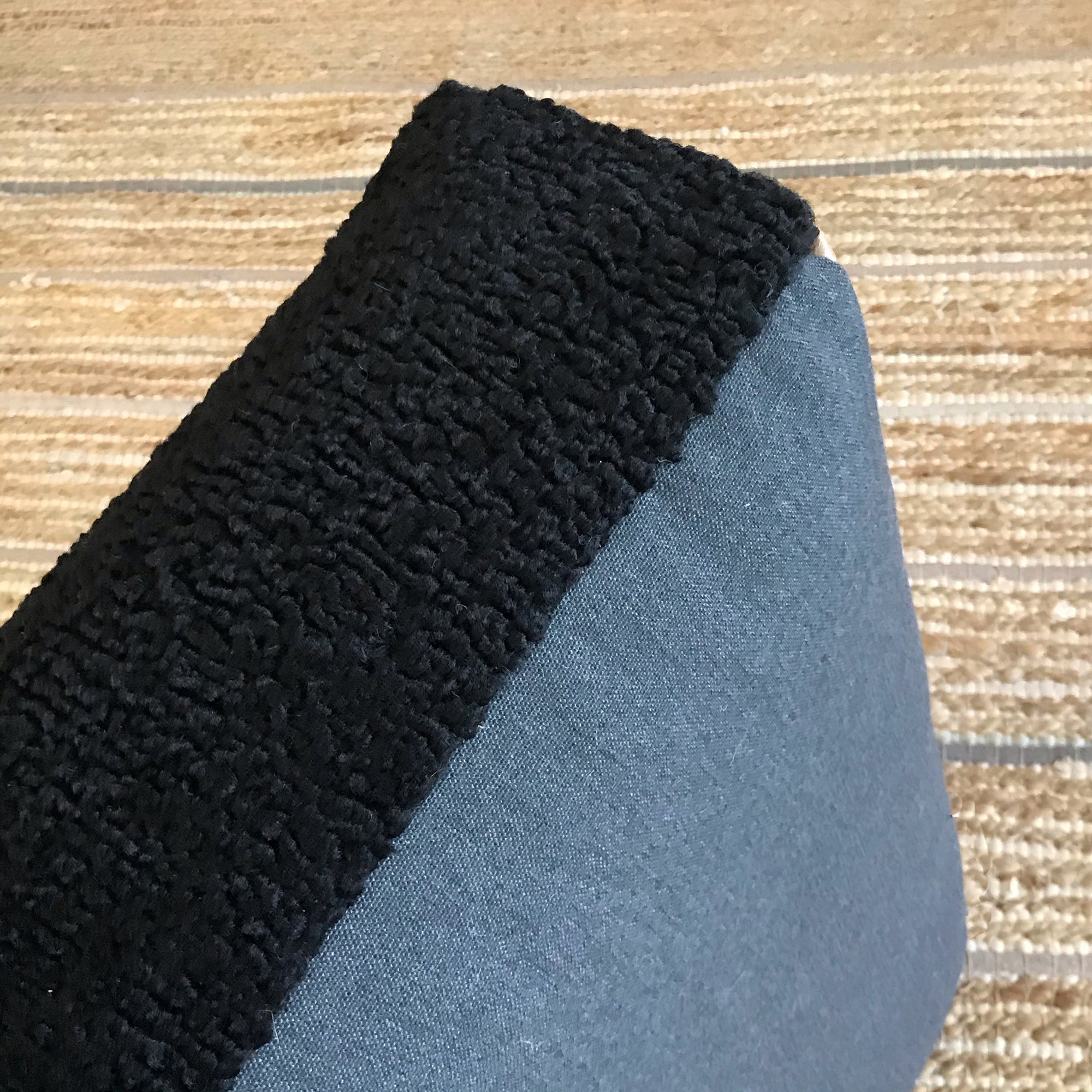 Faux Sheepskin and Real Leather Floor Cushion - Black/Bourbon/Tan