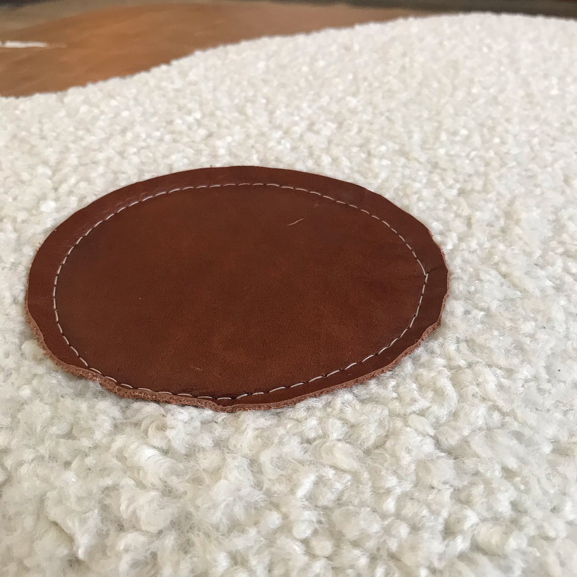 Faux Sheepskin and Real Leather Floor Cushion - Off White/Bourbon/Tan