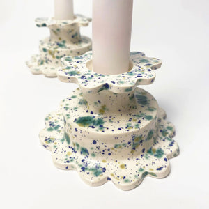 Fooshoo Ceramic Candlestick Holder -Medium- "Green Speckle"
