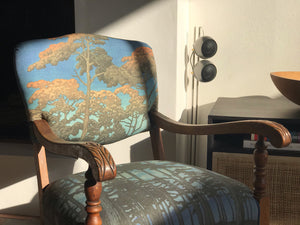 Antique Wood Frame Chair with Custom Printed Tree Upholstery