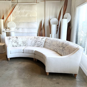 Curved White Sectional Sofa with Custom Printed Leo Gestel Upholstery