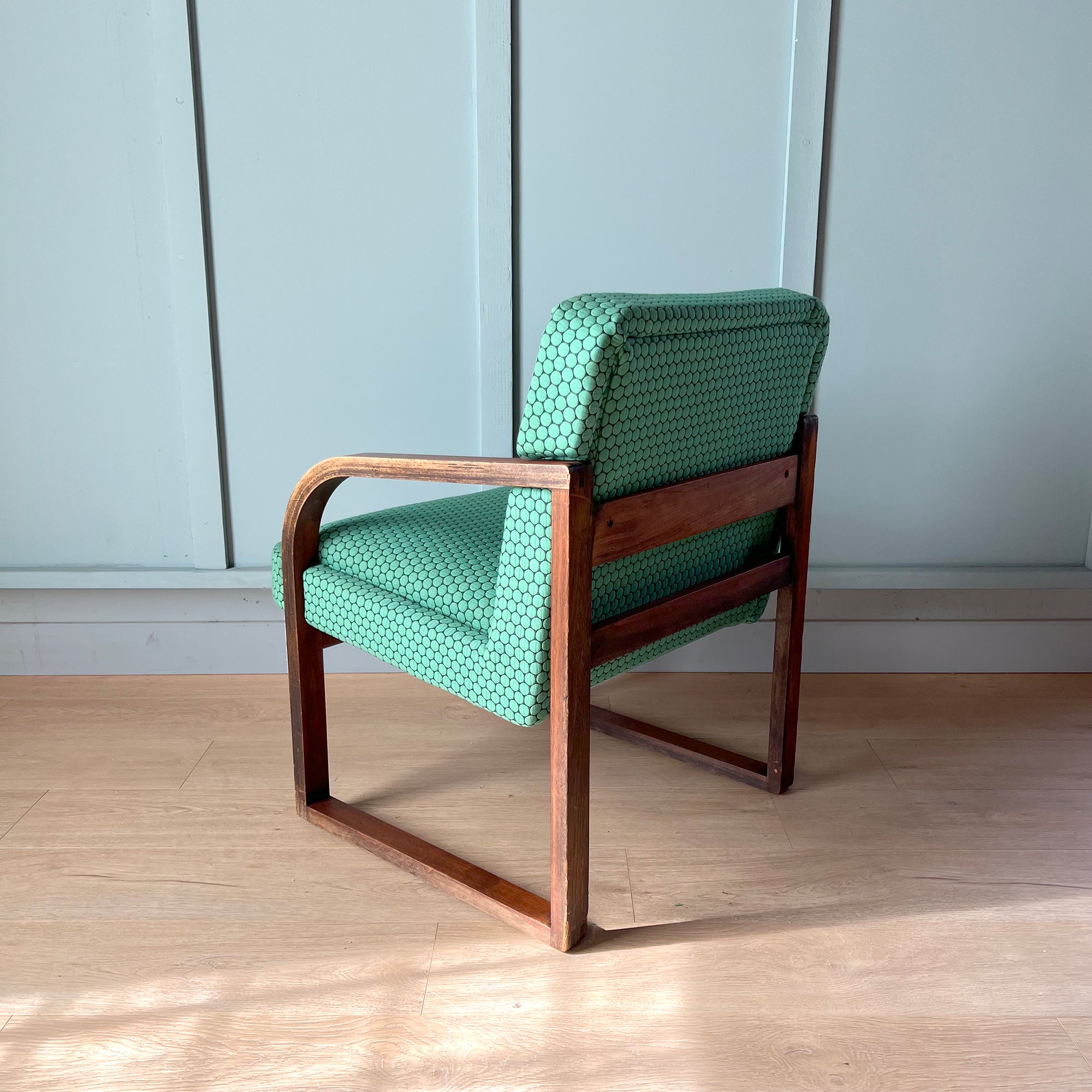 Mid-Century Modern Occasional Chair with Green Circles - Newly Upholstered