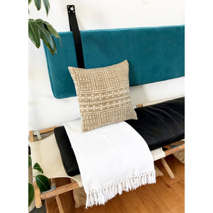 Aqua Crosshatch Velvet - Wall Hung Headboard Cushion with Leather Straps
