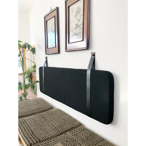 Black Performance Linen - Wall Mounted Headboard Cushion with Leather Straps