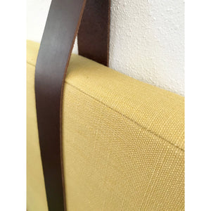 Turmeric Yellow Performance Linen - Wall Mounted Headboard Cushion with Leather Straps