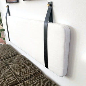 Off White Performance Linen - Wall Hung Headboard Cushion with Leather Straps