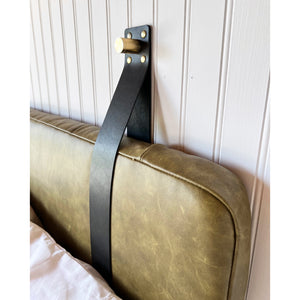 Olive Green Distressed Leather Headboard or Backrest Cushion with Straps
