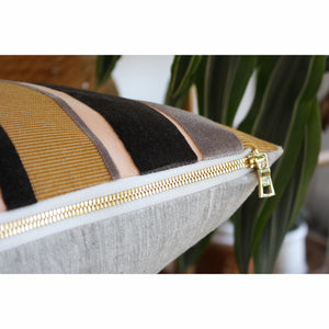 15x25 Lumbar Pillow Cover - Velvet and Grosgrain Stripes
