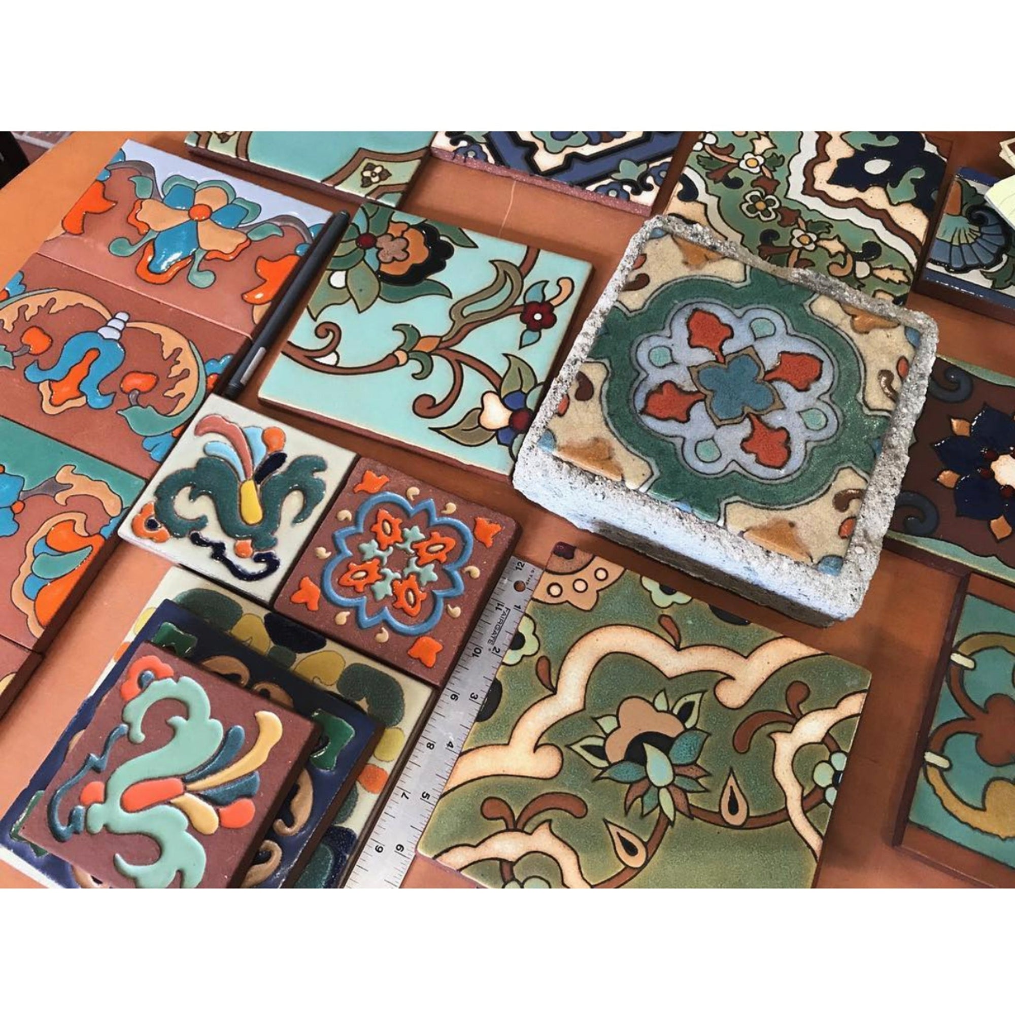 Malibu Tile Coasters - Set of 4 - "Jade, Mustard & Sage"