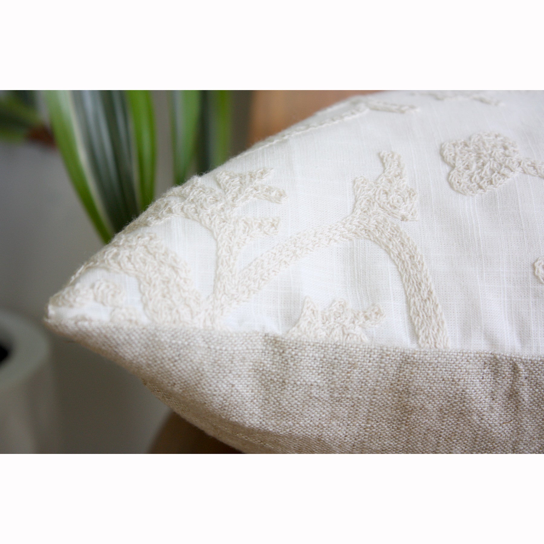 Boho Crewel Embroidered Pillow Cream and White