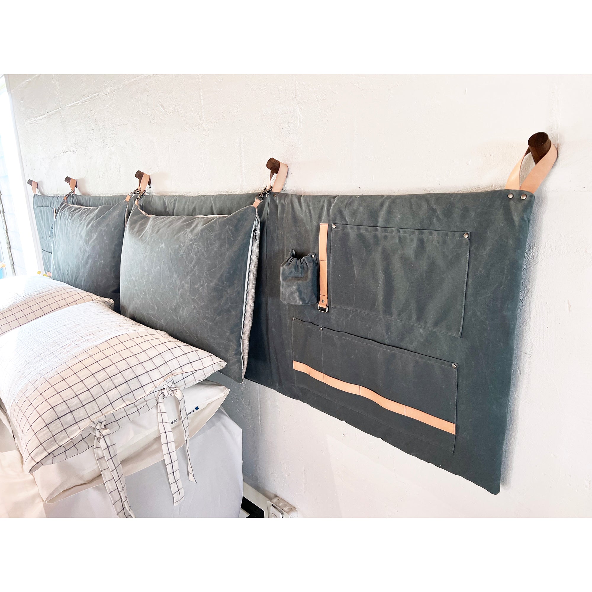 The Scout Headboard - River Blue Waxed Cotton Canvas