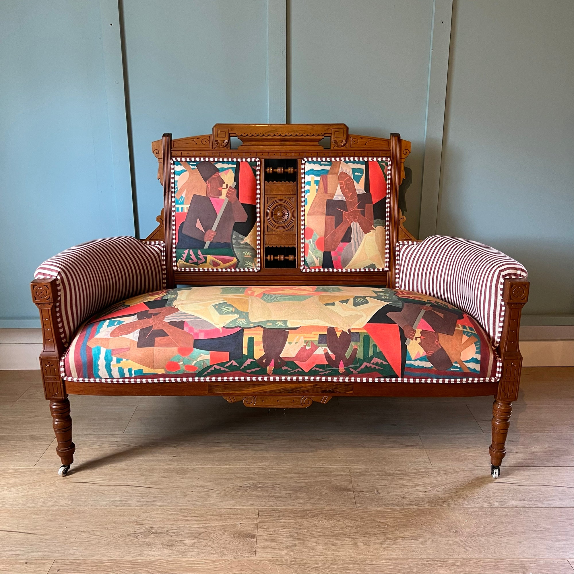 19th Century Eastlake Settee with Custom Printed Leo Gestel Upholstery