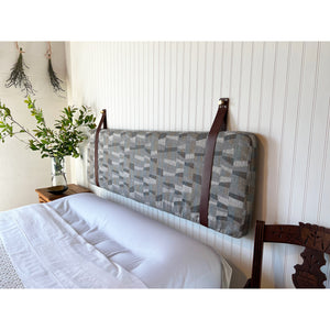 Shattered Stripes (Blue) - Wall Mounted Headboard Cushion with Leather Straps - Multiple Sizes
