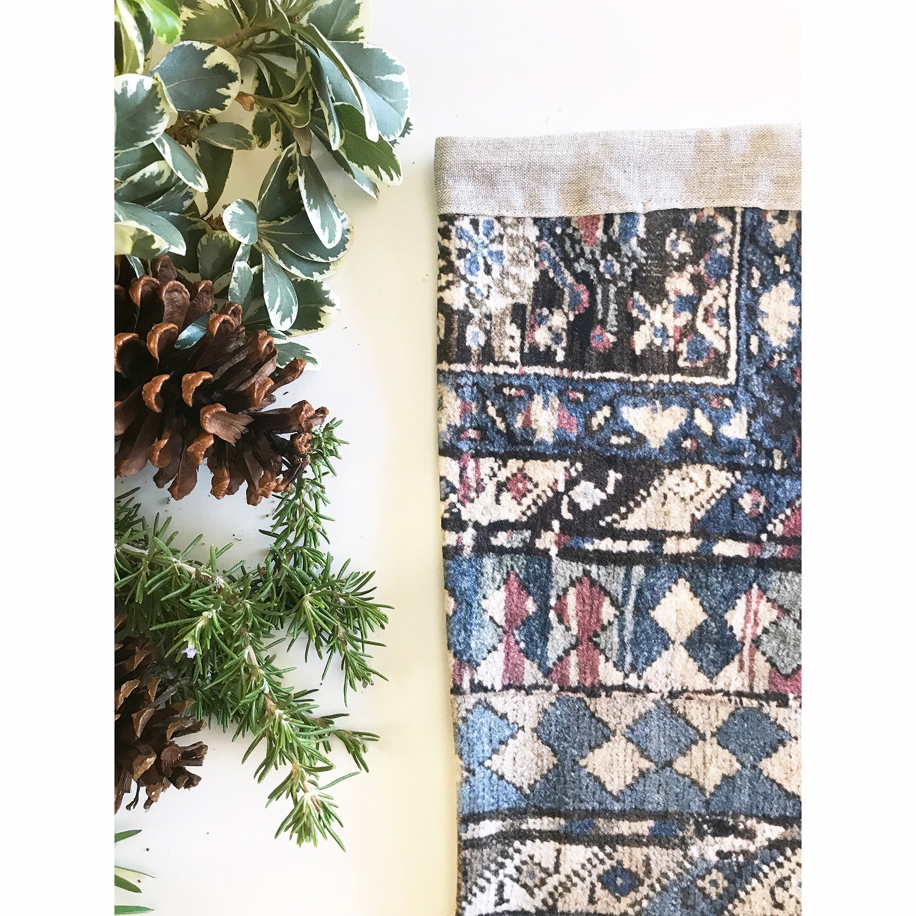Blue & Beige Antique Rug Print Christmas Stocking