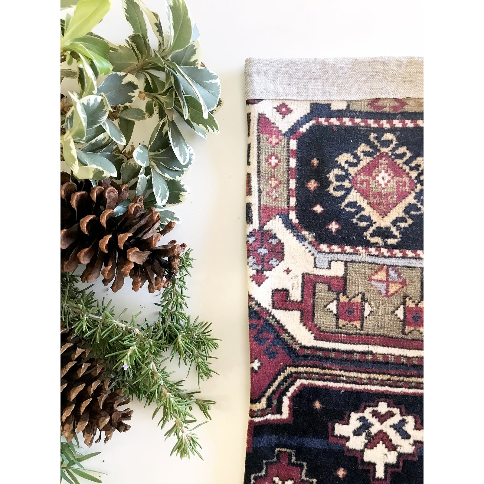 Red & Navy Antique Rug Print Christmas Stocking