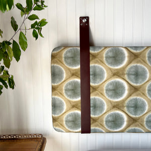 Green & Aqua Eclipse Pattern  - Hanging Headboard or Backrest Cushion with Leather Straps