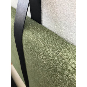 Moss Green Smooth Tweed - Wall Hung Headboard Cushion with Leather Straps - Multiple Sizes